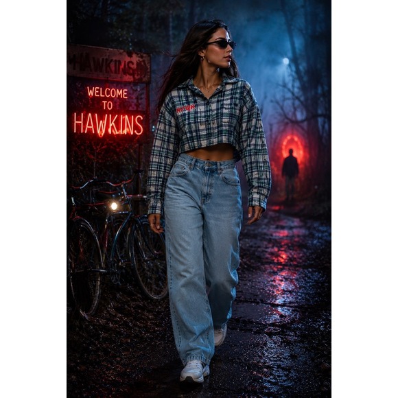 No Boundaries Tops - NWT Stranger Things x No Boundaries Hawkins Plaid Crop Top Grunge Size L